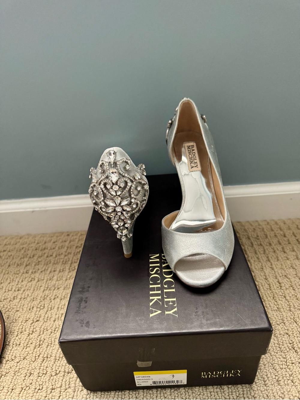 Badgley Mischka Silver Satin Embellished D'Orsay Wedges
